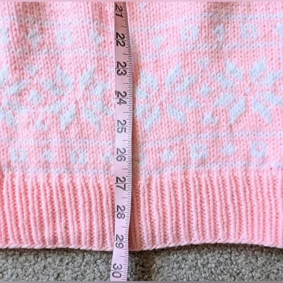 Vintage Handknit Barbie Pink White Fairisle Fall Winter Oversized Cozy Sweater - Picture 5 of 9